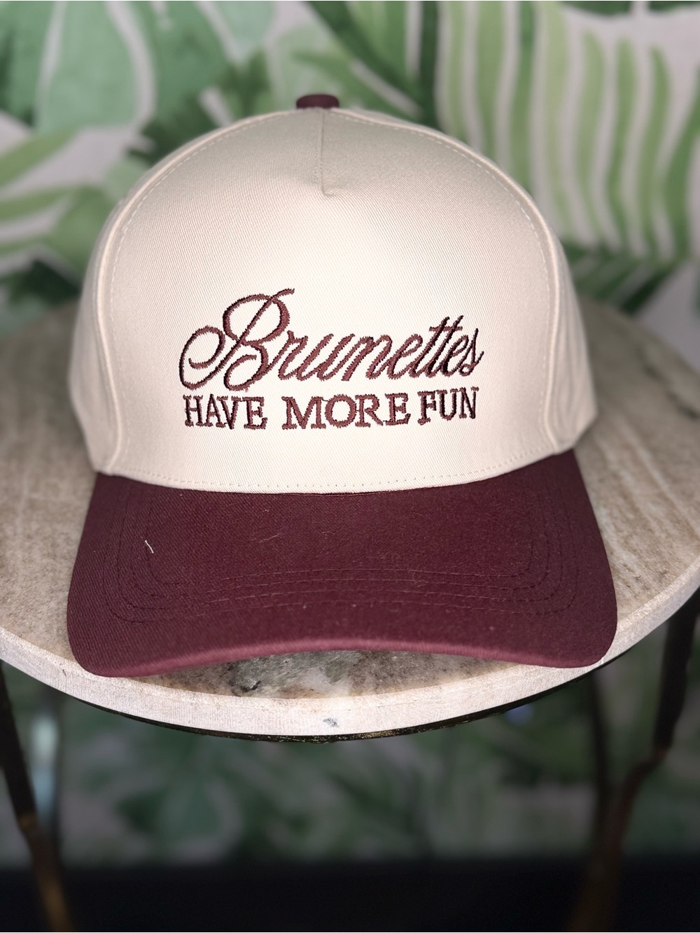 Brunettes Have More Fun Two-Tone Baseball Cap - Cream & Burgundy